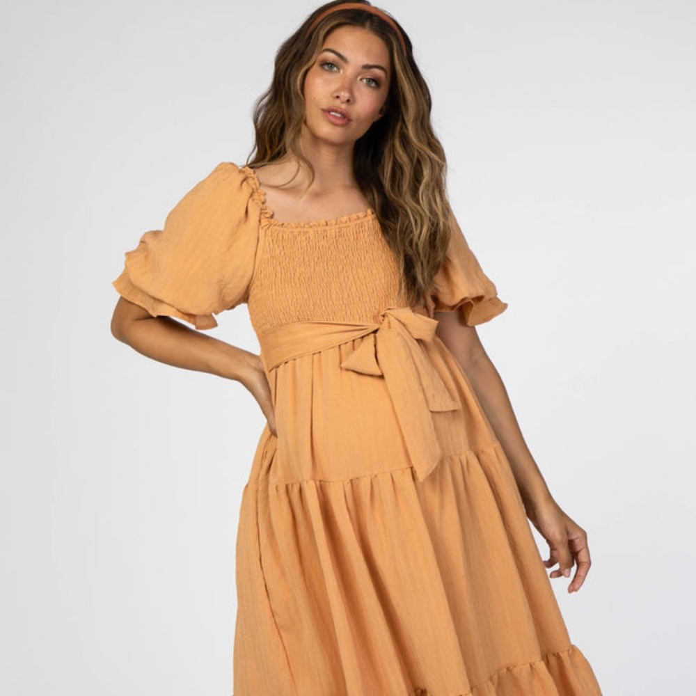 Smocked Tiered Midi Dress Maternity - Post Bump-Friendly!